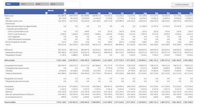 MS Excel finantsaruanne - bilanss
